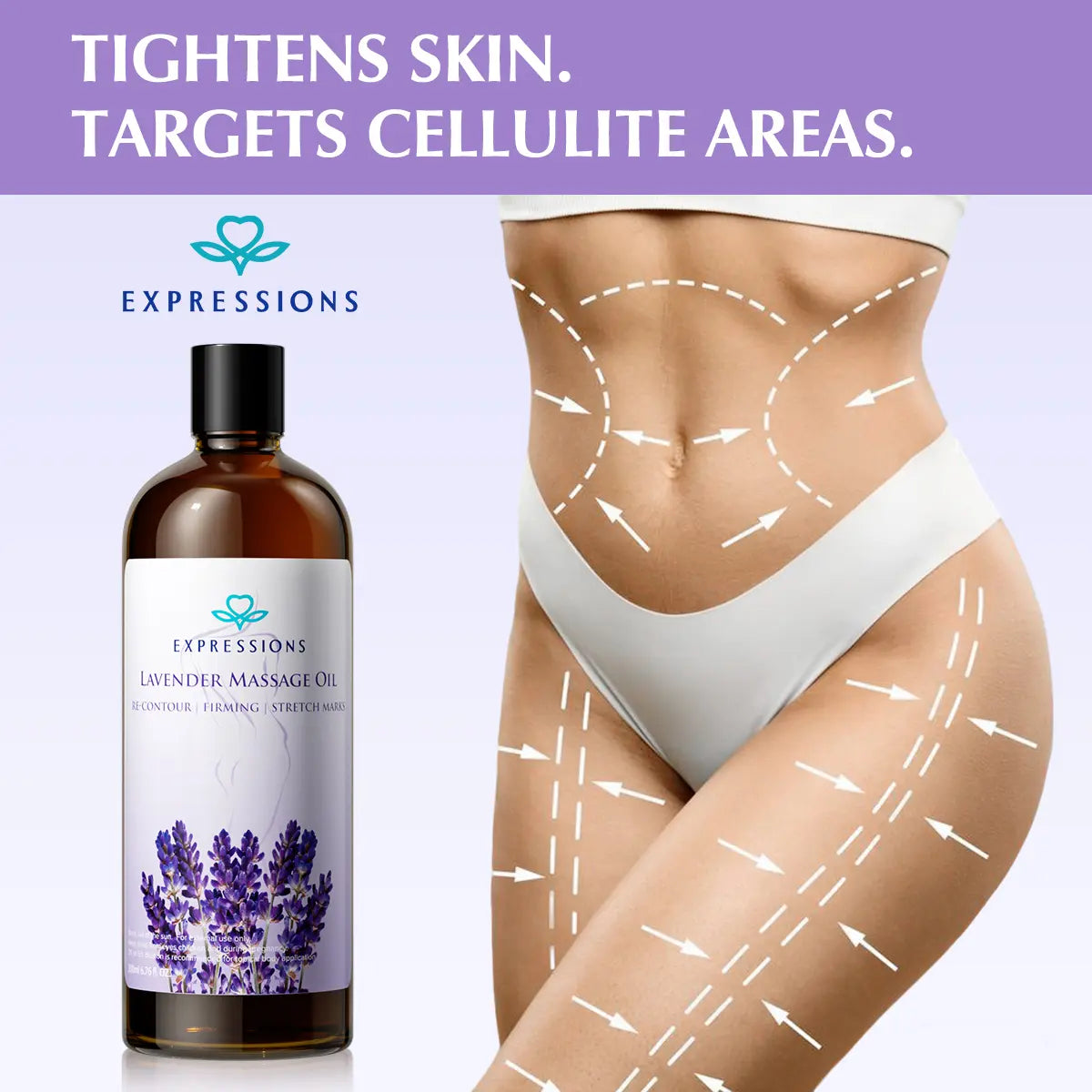 Revitalize Your Skin with EXPRESSIONS Naturals Cellulite Massage Oil - 15-Day Body Contouring Treatment for a Smoother, More Youthful Appearance - 200G Unisex Formula for All Skin Types
