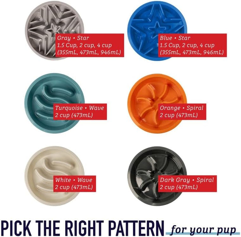 Slow Feeder Dog Bowls - Nonslip Slow Feeder Insert, Healthy Eating Dog Food Bowl, Includes Puppy Essentials Placemat & Star Mold, 2 Cup, Gray