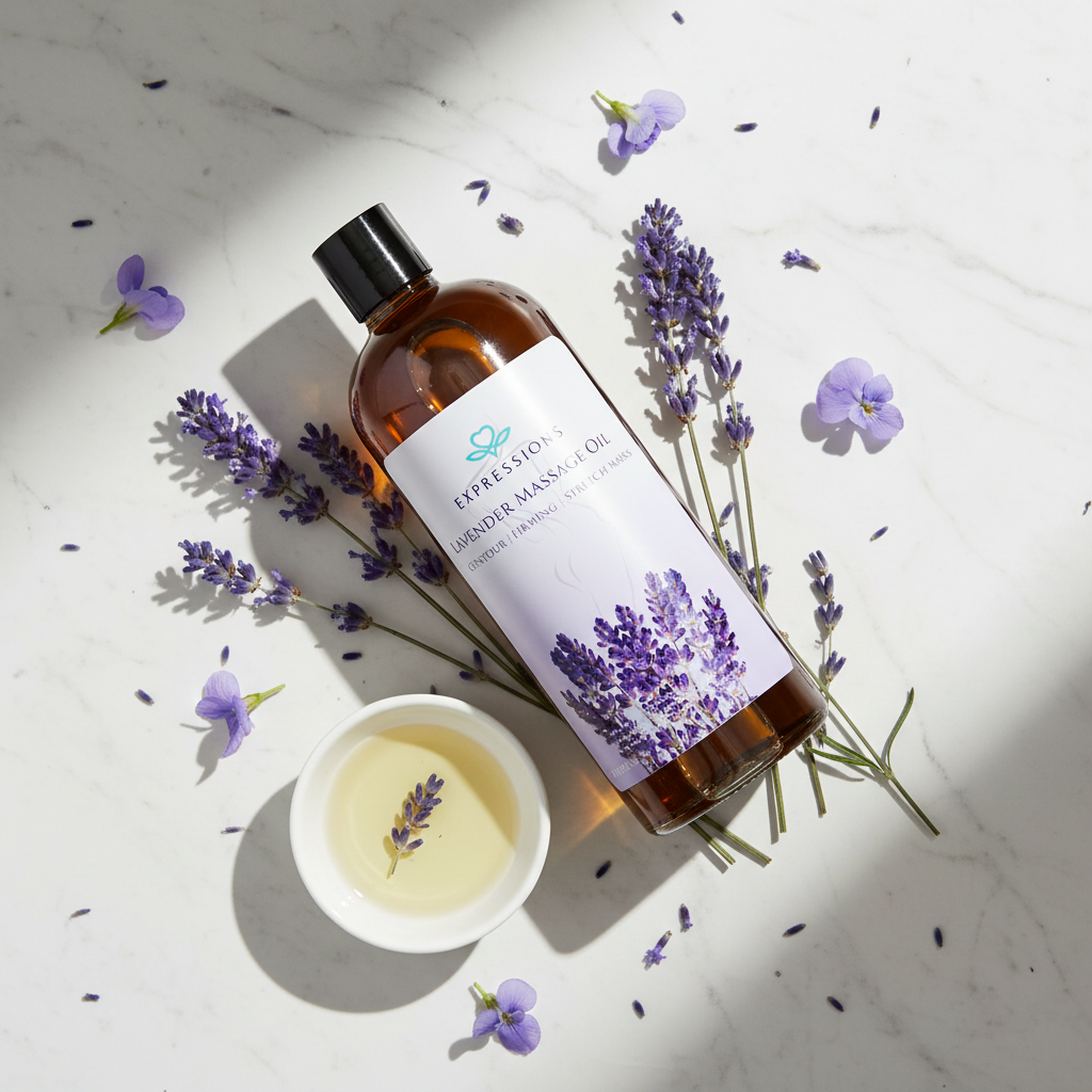 Lavender oil - flat lay marble